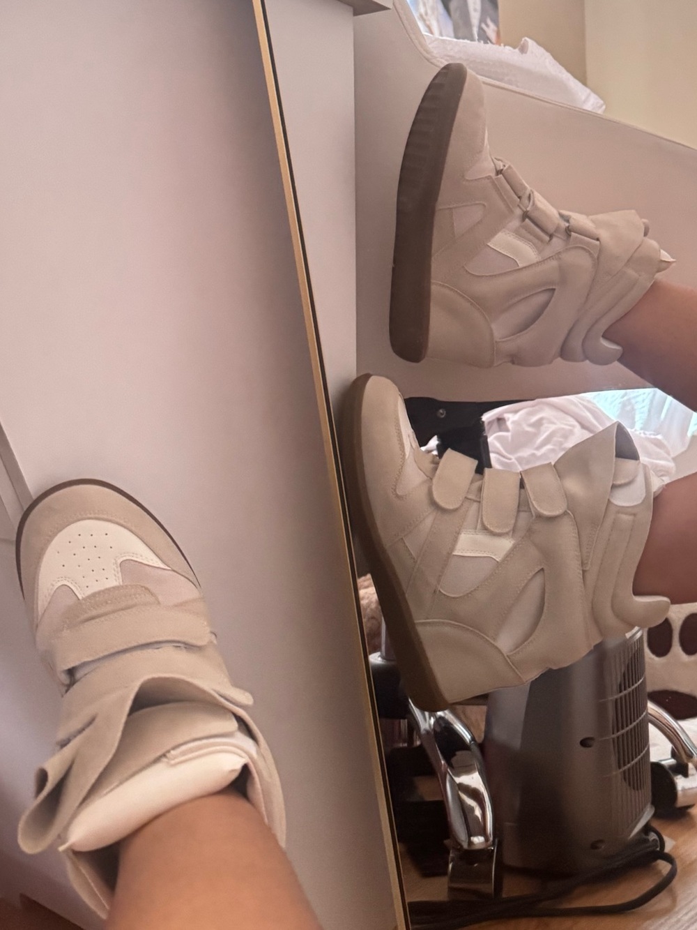 Isabel Marant Beige/Tan High-Top Wedge Sneakers